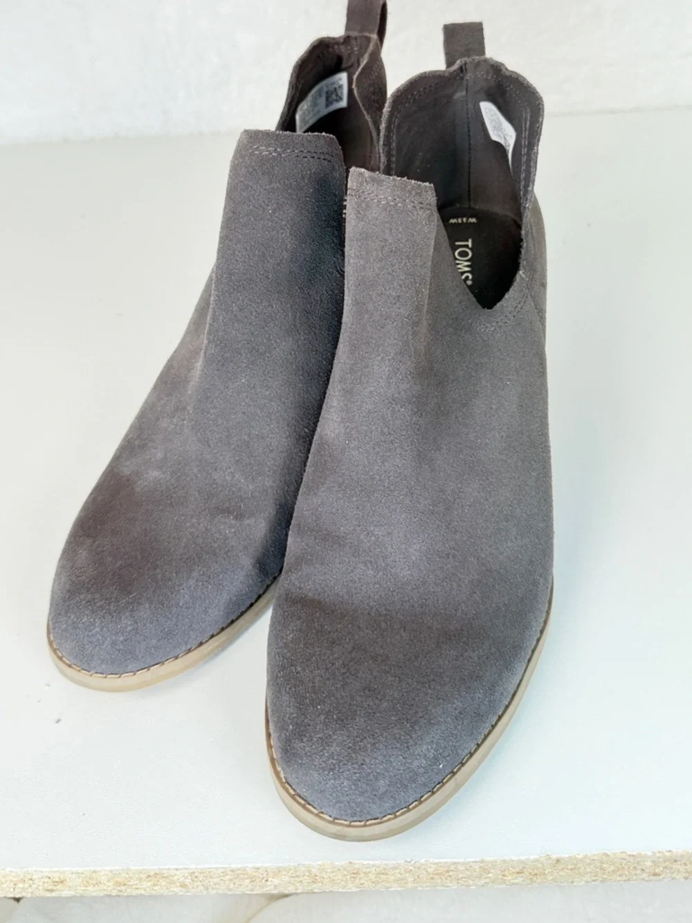 TOMS Gray Suede Wedge Booties Womens 11 Cutout Ankle Boots comfort stylish wedge